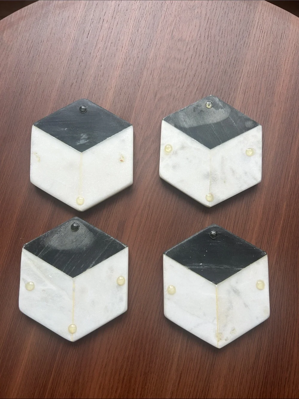 West Elm Hex Marble Coaster Set in Marble and Brass